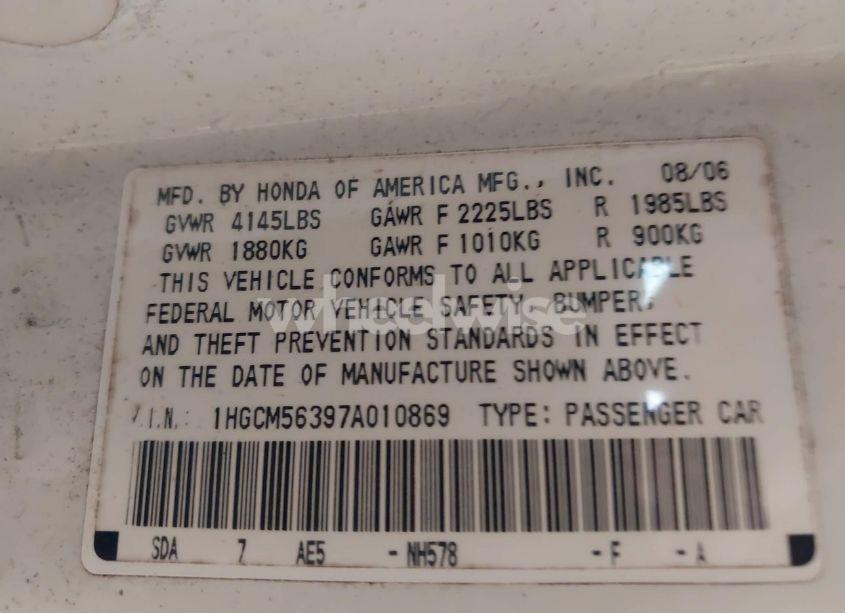 Photo 9 of 2007 Honda Accord 2.4 SE (VIN 1HGCM56397A010869)