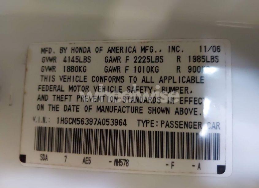 Photo 9 of 2007 Honda Accord 2.4 SE (VIN 1HGCM56397A053964)