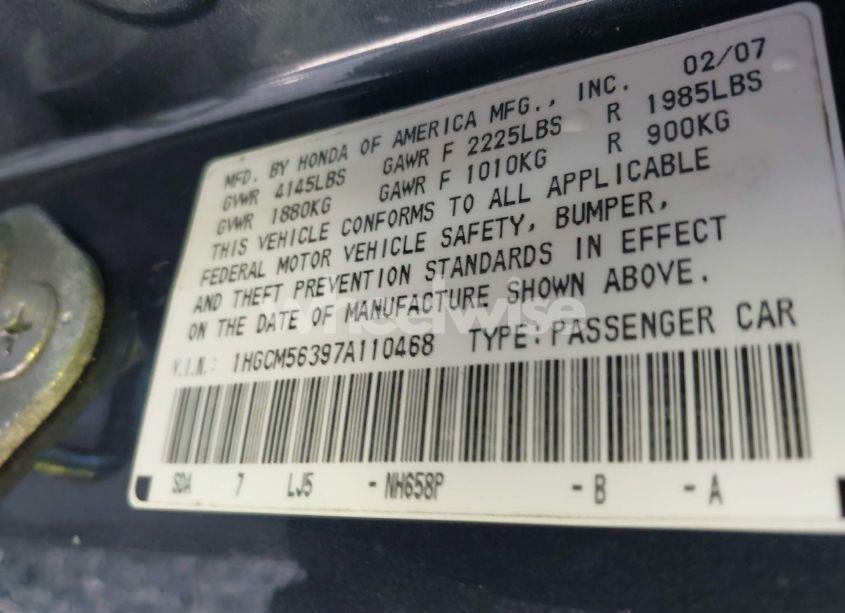 Photo 9 of 2007 Honda Accord 2.4 SE (VIN 1HGCM56397A110468)