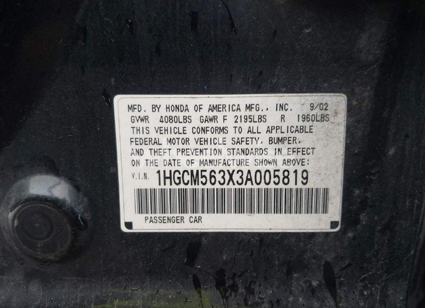 Photo 9 of 2003 Honda Accord 2.4 LX (VIN 1HGCM563X3A005819)