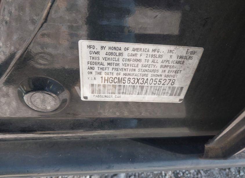 Photo 9 of 2003 Honda Accord 2.4 LX (VIN 1HGCM563X3A055278)