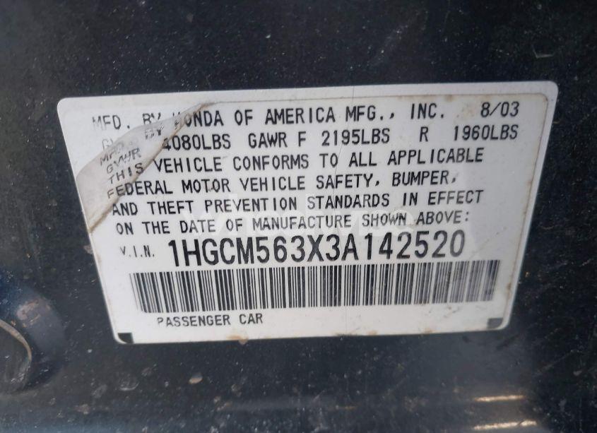 Photo 9 of 2003 Honda Accord 2.4 LX (VIN 1HGCM563X3A142520)