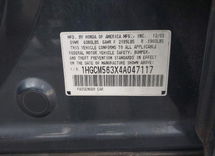 Photo 9 of 2004 Honda Accord 2.4 LX (VIN 1HGCM563X4A047117)