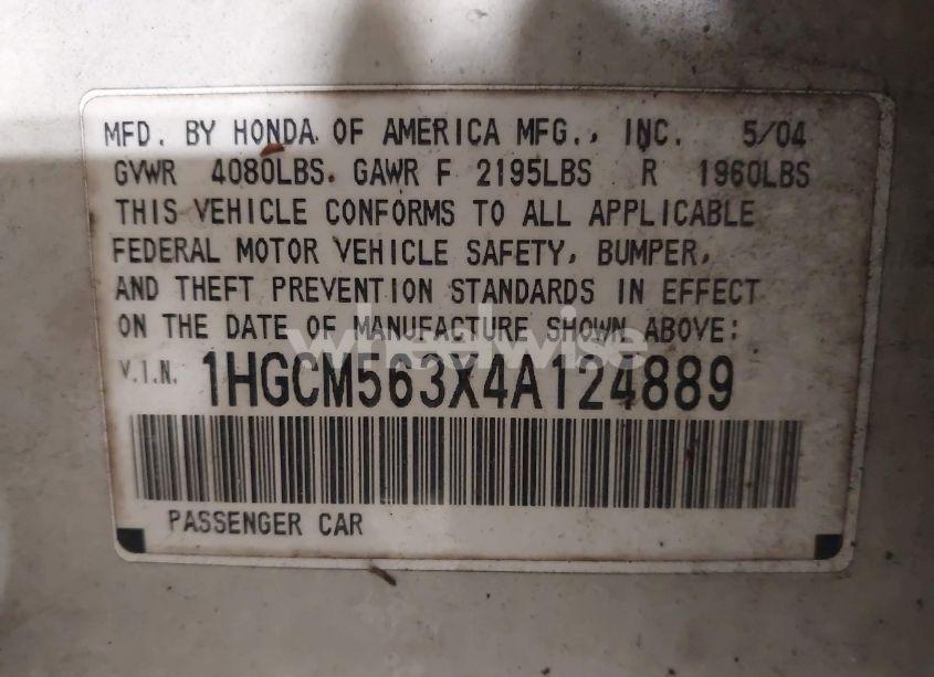 Photo 9 of 2004 Honda Accord 2.4 LX (VIN 1HGCM563X4A124889)