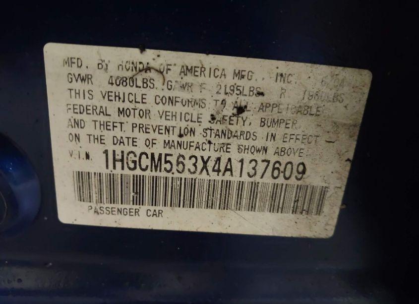 Photo 9 of 2004 Honda Accord 2.4 LX (VIN 1HGCM563X4A137609)