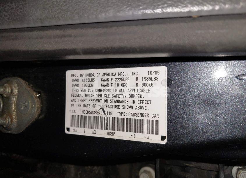 Photo 9 of 2006 Honda Accord 2.4 SE (VIN 1HGCM563X6A034418)