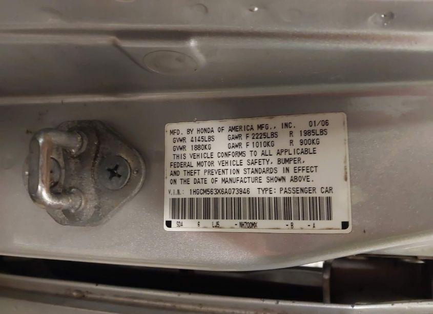Photo 9 of 2006 Honda Accord 2.4 SE (VIN 1HGCM563X6A073946)