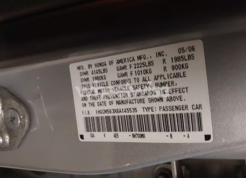 Photo 9 of 2006 Honda Accord 2.4 SE (VIN 1HGCM563X6A145535)