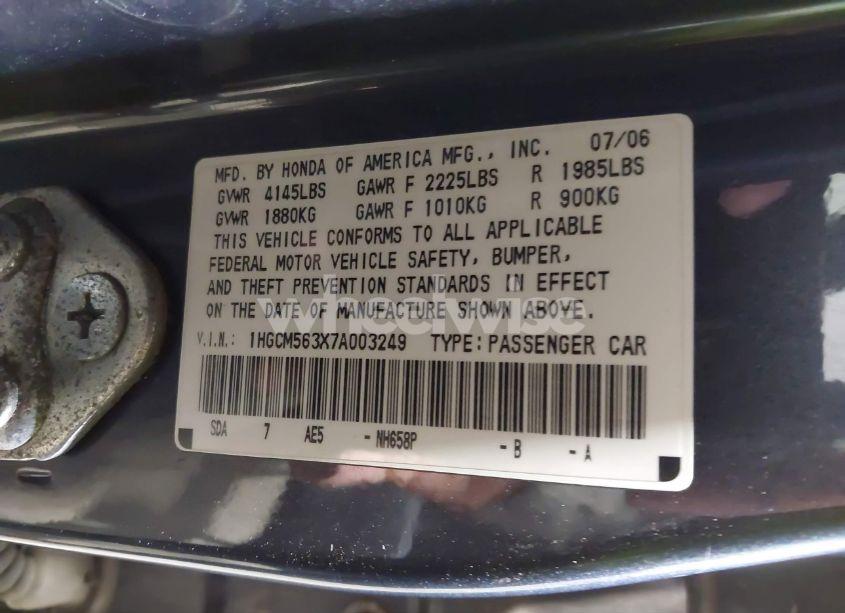 Photo 9 of 2007 Honda Accord 2.4 SE (VIN 1HGCM563X7A003249)