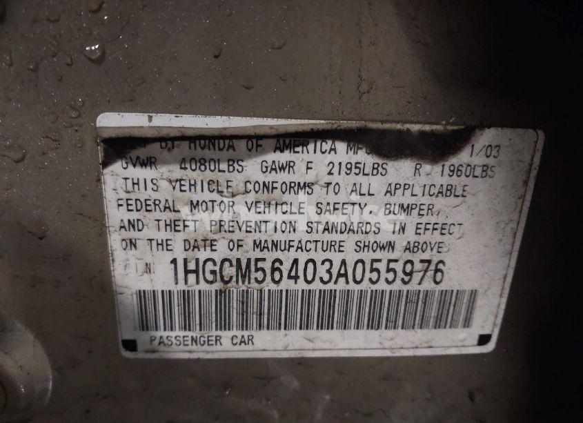 Photo 9 of 2003 Honda Accord 2.4 LX (VIN 1HGCM56403A055976)