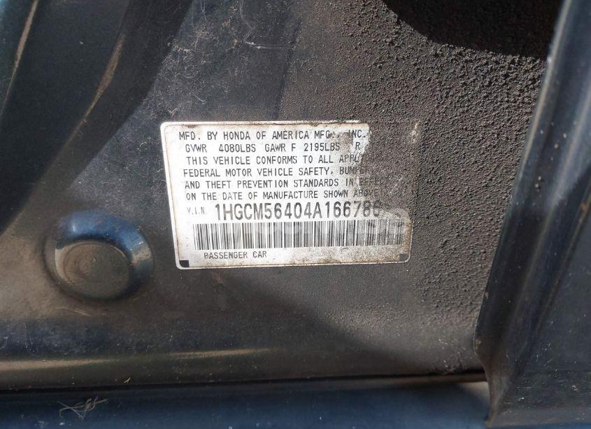 Photo 9 of 2004 Honda Accord 2.4 LX (VIN 1HGCM56404A166786)