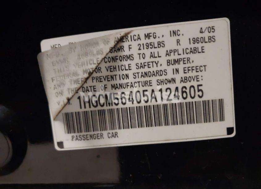 Photo 9 of 2005 Honda Accord 2.4 LX (VIN 1HGCM56405A124605)