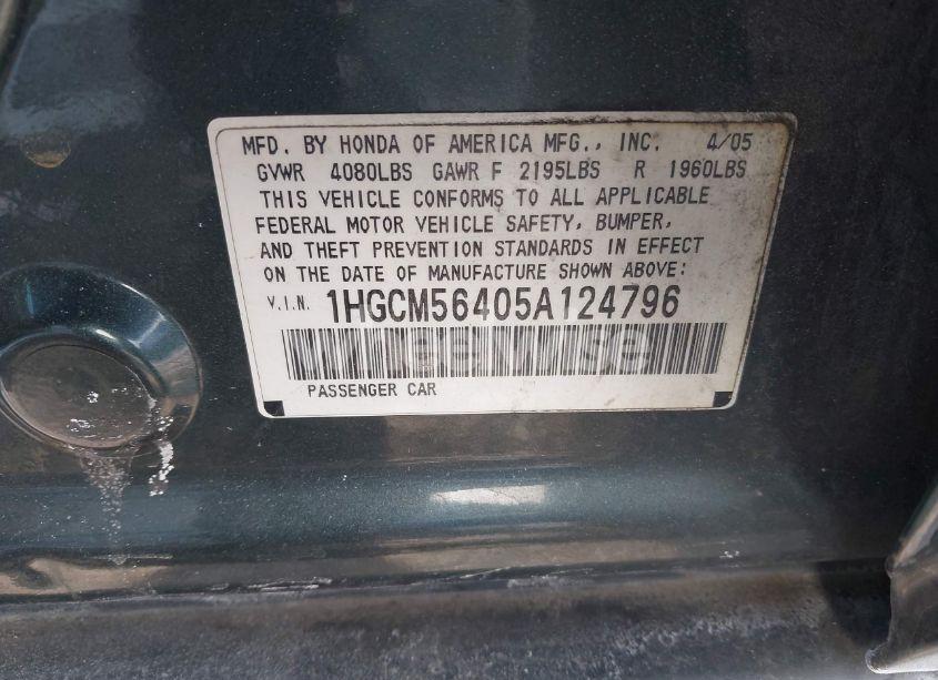 Photo 9 of 2005 Honda Accord 2.4 LX (VIN 1HGCM56405A124796)