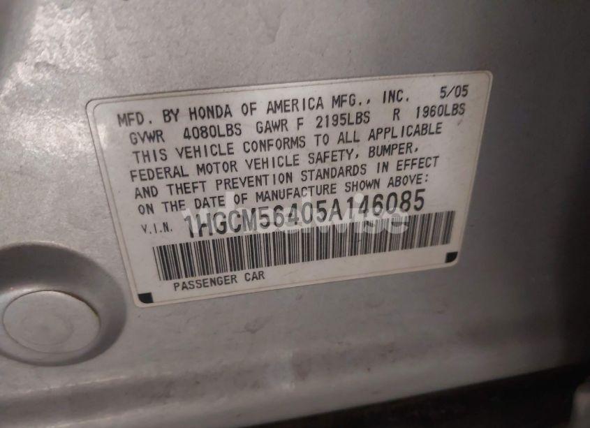 Photo 9 of 2005 Honda Accord 2.4 LX (VIN 1HGCM56405A146085)