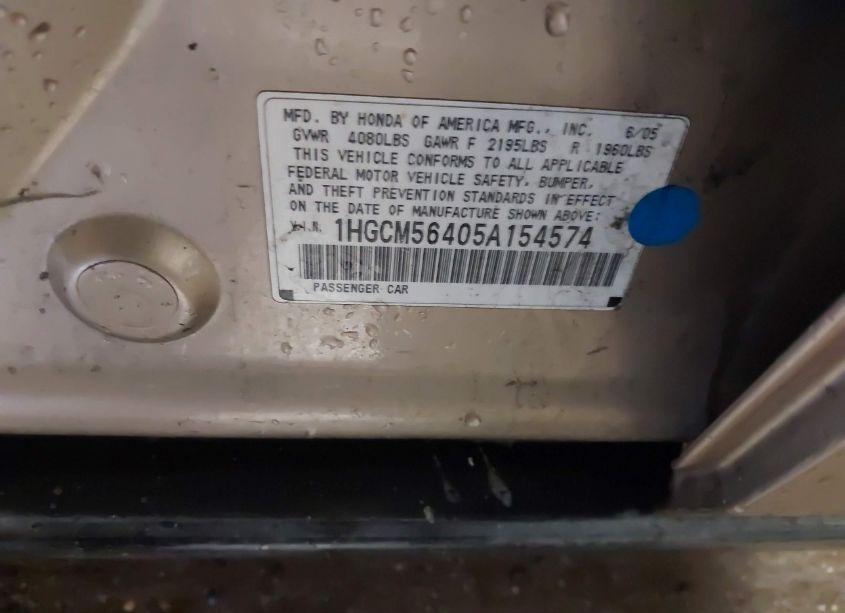 Photo 9 of 2005 Honda Accord 2.4 LX (VIN 1HGCM56405A154574)