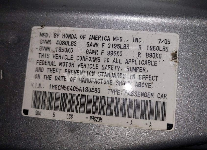 Photo 9 of 2005 Honda Accord 2.4 LX (VIN 1HGCM56405A180480)