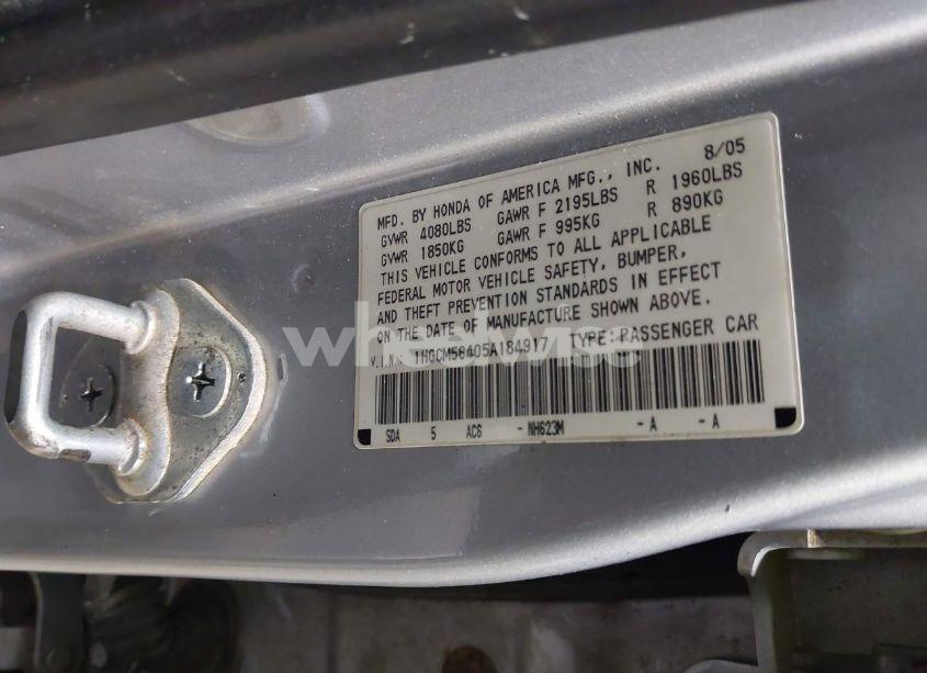 Photo 9 of 2005 Honda Accord 2.4 LX (VIN 1HGCM56405A184917)
