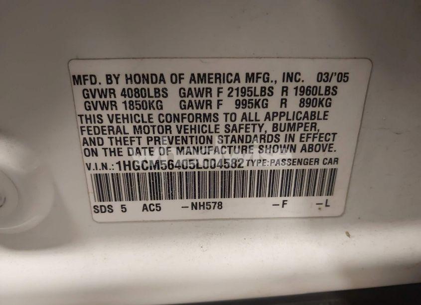 Photo 9 of 2005 Honda Accord 2.4 LX (VIN 1HGCM56405L004582)
