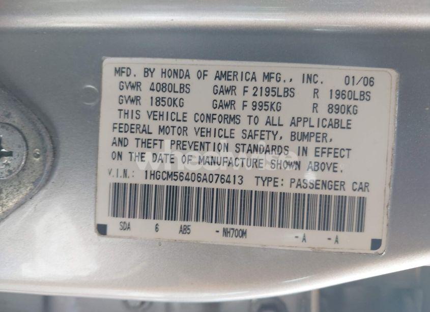 Photo 9 of 2006 Honda Accord 2.4 LX (VIN 1HGCM56406A076413)