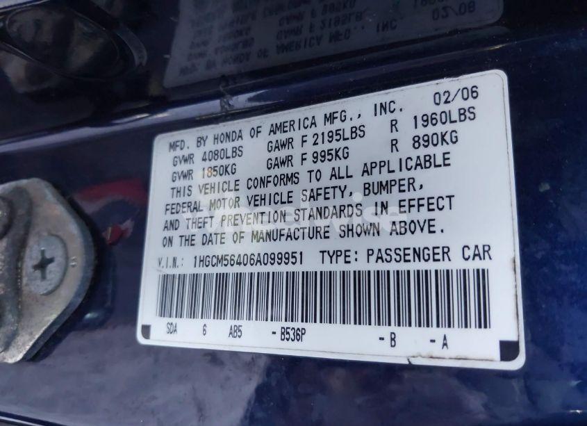 Photo 9 of 2006 Honda Accord 2.4 LX (VIN 1HGCM56406A099951)