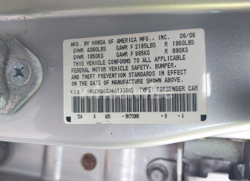 Photo 9 of 2006 Honda Accord 2.4 LX (VIN 1HGCM56406A173465)