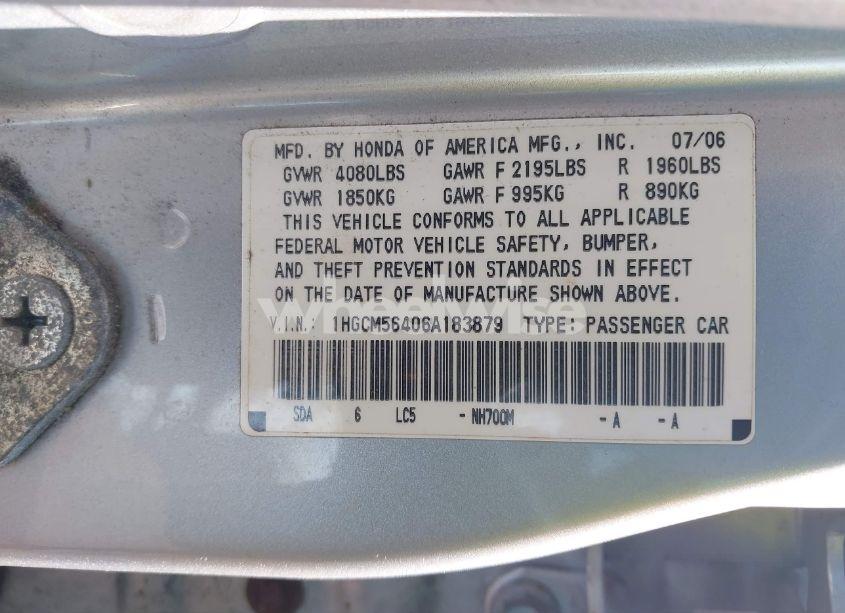 Photo 9 of 2006 Honda Accord 2.4 LX (VIN 1HGCM56406A183879)