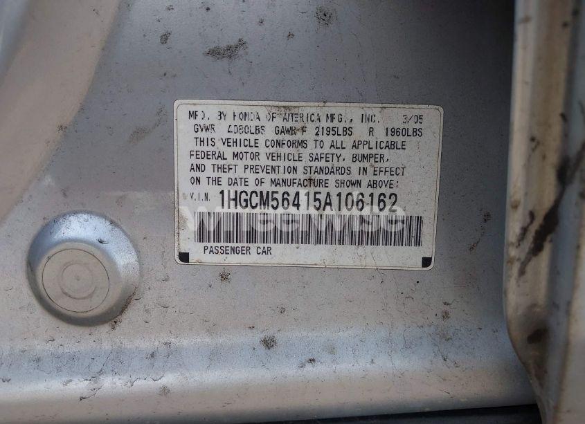 Photo 9 of 2005 Honda Accord 2.4 LX (VIN 1HGCM56415A106162)