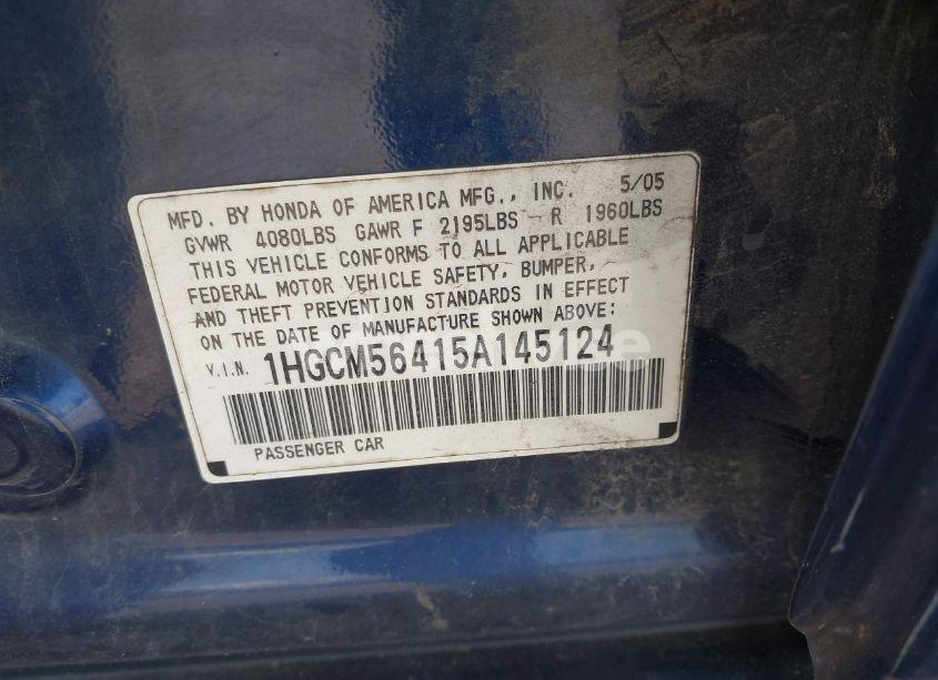 Photo 9 of 2005 Honda Accord 2.4 LX (VIN 1HGCM56415A145124)