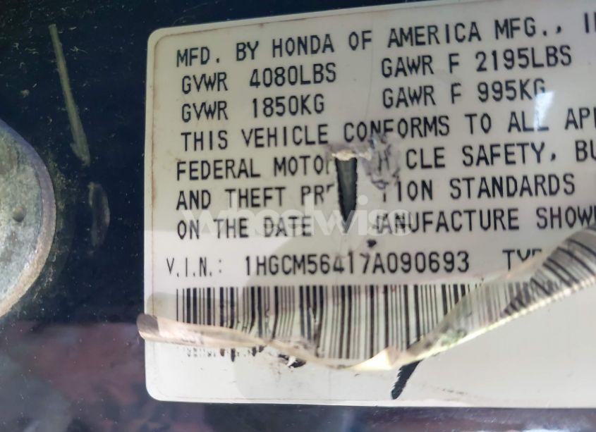 Photo 9 of 2007 Honda Accord 2.4 LX (VIN 1HGCM56417A090693)