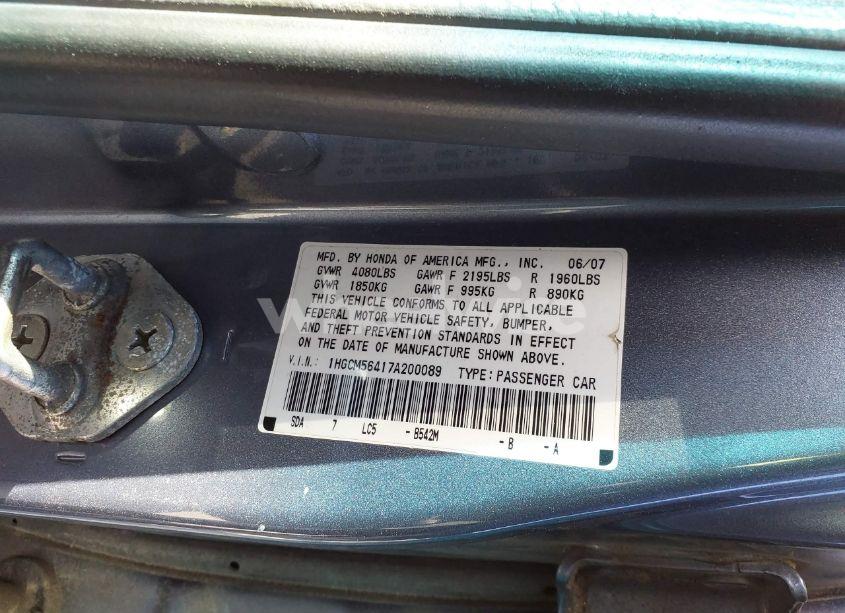 Photo 9 of 2007 Honda Accord 2.4 LX (VIN 1HGCM56417A200089)