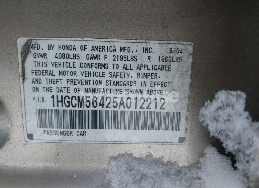 Photo 9 of 2005 Honda Accord 2.4 LX (VIN 1HGCM56425A012212)