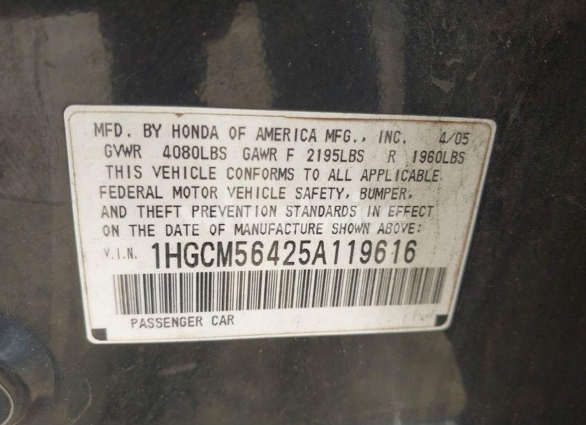 Photo 9 of 2005 Honda Accord 2.4 LX (VIN 1HGCM56425A119616)