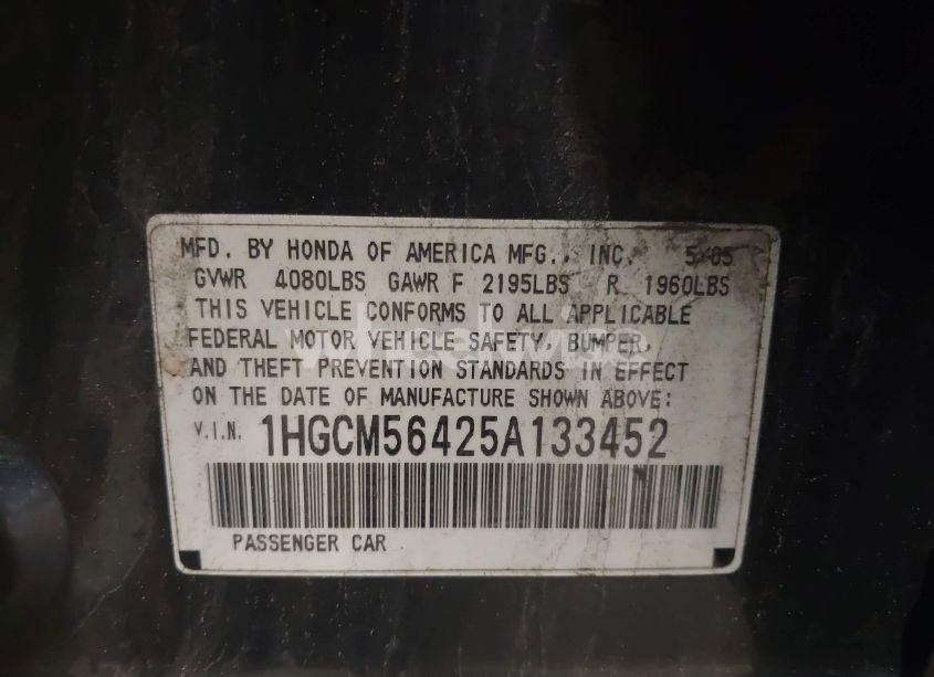 Photo 9 of 2005 Honda Accord 2.4 LX (VIN 1HGCM56425A133452)