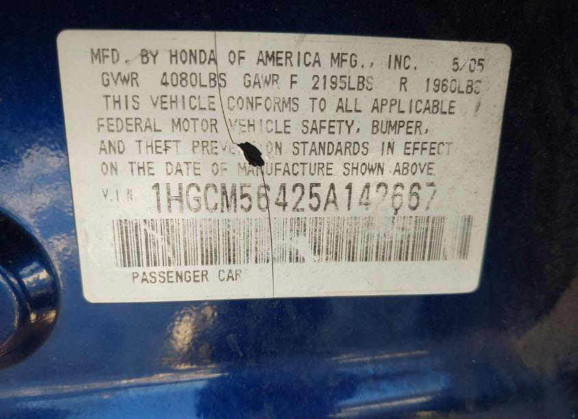 Photo 9 of 2005 Honda Accord 2.4 LX (VIN 1HGCM56425A142667)