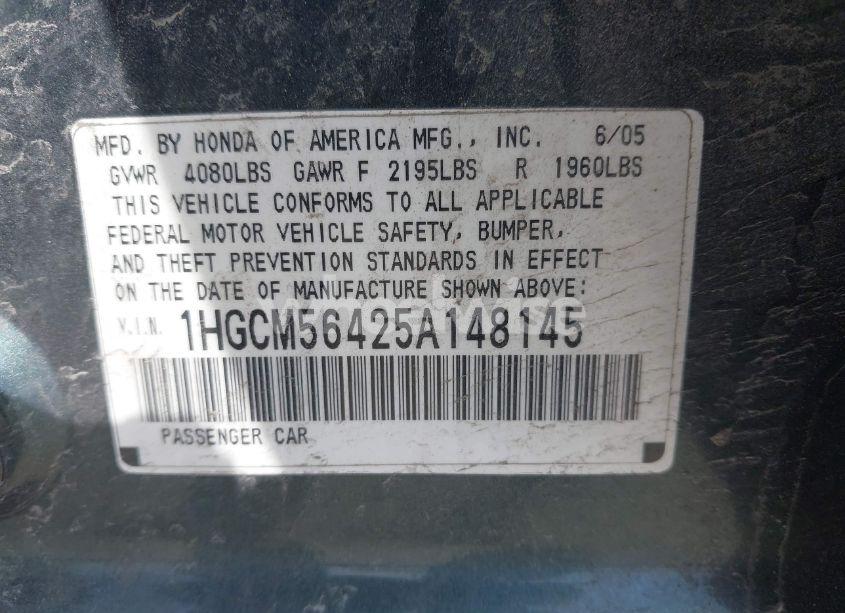 Photo 9 of 2005 Honda Accord 2.4 LX (VIN 1HGCM56425A148145)