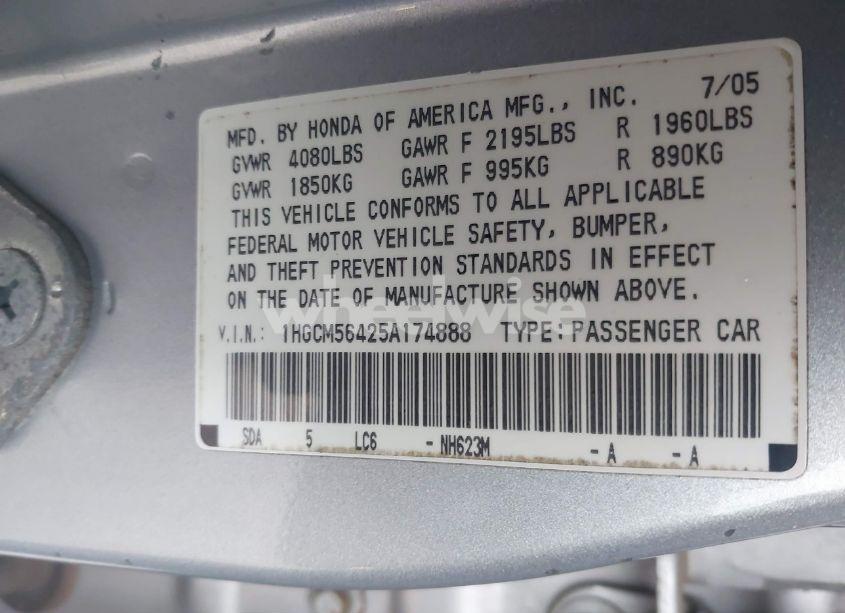 Photo 9 of 2005 Honda Accord 2.4 LX (VIN 1HGCM56425A174888)