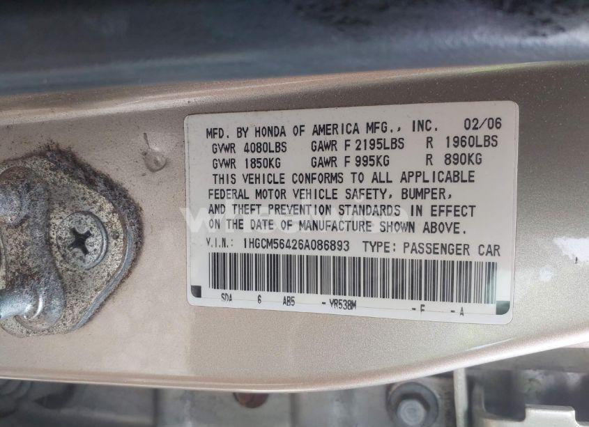 Photo 9 of 2006 Honda Accord 2.4 LX (VIN 1HGCM56426A086893)