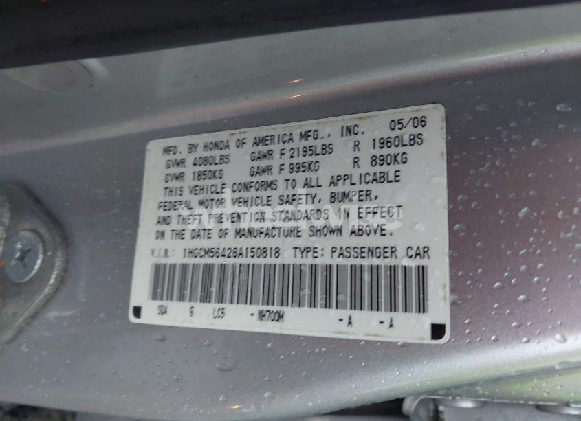 Photo 9 of 2006 Honda Accord 2.4 LX (VIN 1HGCM56426A150818)
