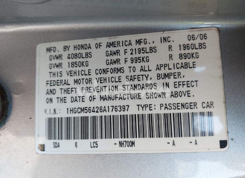 Photo 9 of 2006 Honda Accord 2.4 LX (VIN 1HGCM56426A176397)