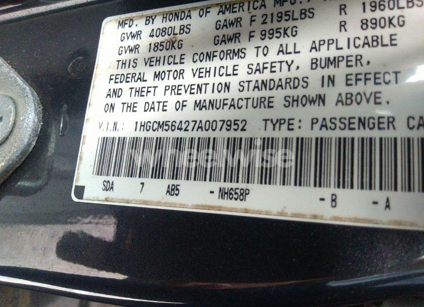 Photo 9 of 2007 Honda Accord 2.4 LX (VIN 1HGCM56427A007952)