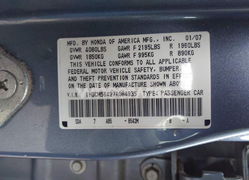 Photo 9 of 2007 Honda Accord 2.4 LX (VIN 1HGCM56427A084935)