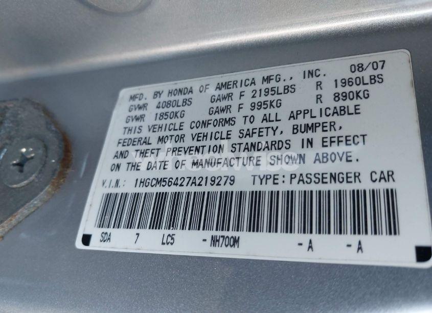 Photo 9 of 2007 Honda Accord 2.4 LX (VIN 1HGCM56427A219279)