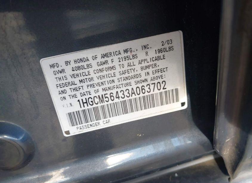 Photo 9 of 2003 Honda Accord LX (VIN 1HGCM56433A063702)