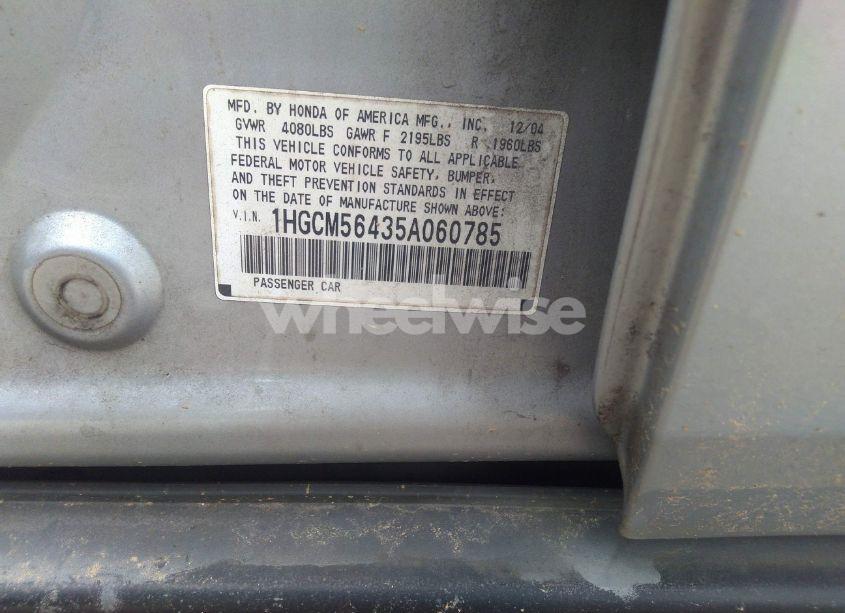 Photo 9 of 2005 Honda Accord 2.4 LX (VIN 1HGCM56435A060785)