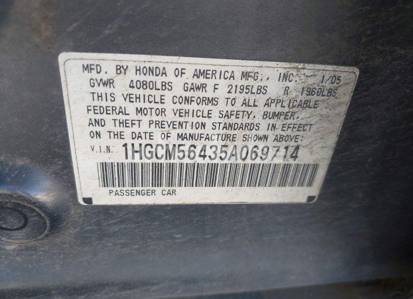 Photo 9 of 2005 Honda Accord 2.4 LX (VIN 1HGCM56435A069714)
