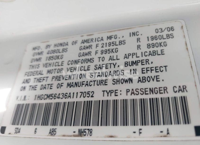 Photo 9 of 2006 Honda Accord 2.4 LX (VIN 1HGCM56436A117052)