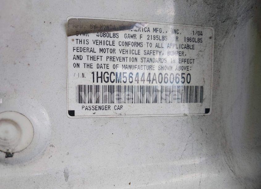 Photo 9 of 2004 Honda Accord 2.4 LX (VIN 1HGCM56444A060650)