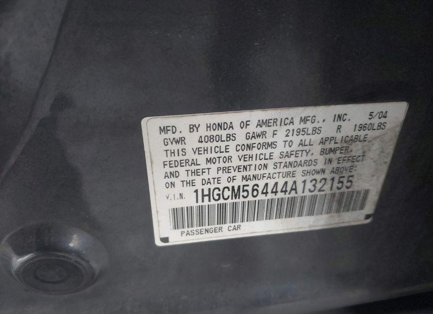 Photo 9 of 2004 Honda Accord 2.4 LX (VIN 1HGCM56444A132155)