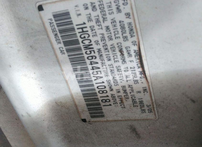 Photo 9 of 2005 Honda Accord 2.4 LX (VIN 1HGCM56445A108181)