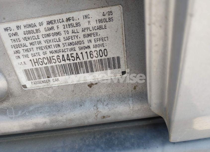 Photo 9 of 2005 Honda Accord 2.4 LX (VIN 1HGCM56445A116300)